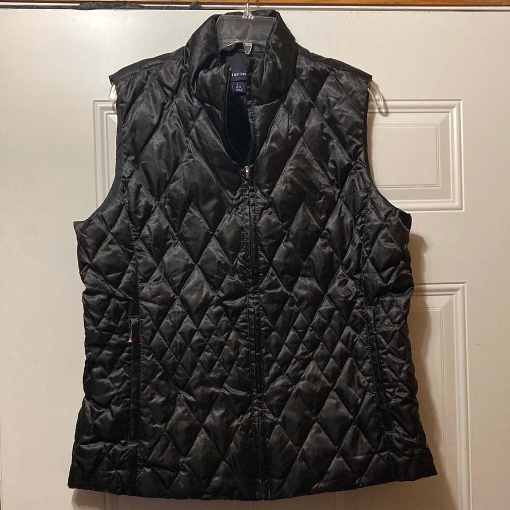 Lands' End Women's Black Diamond Quilted Vest L